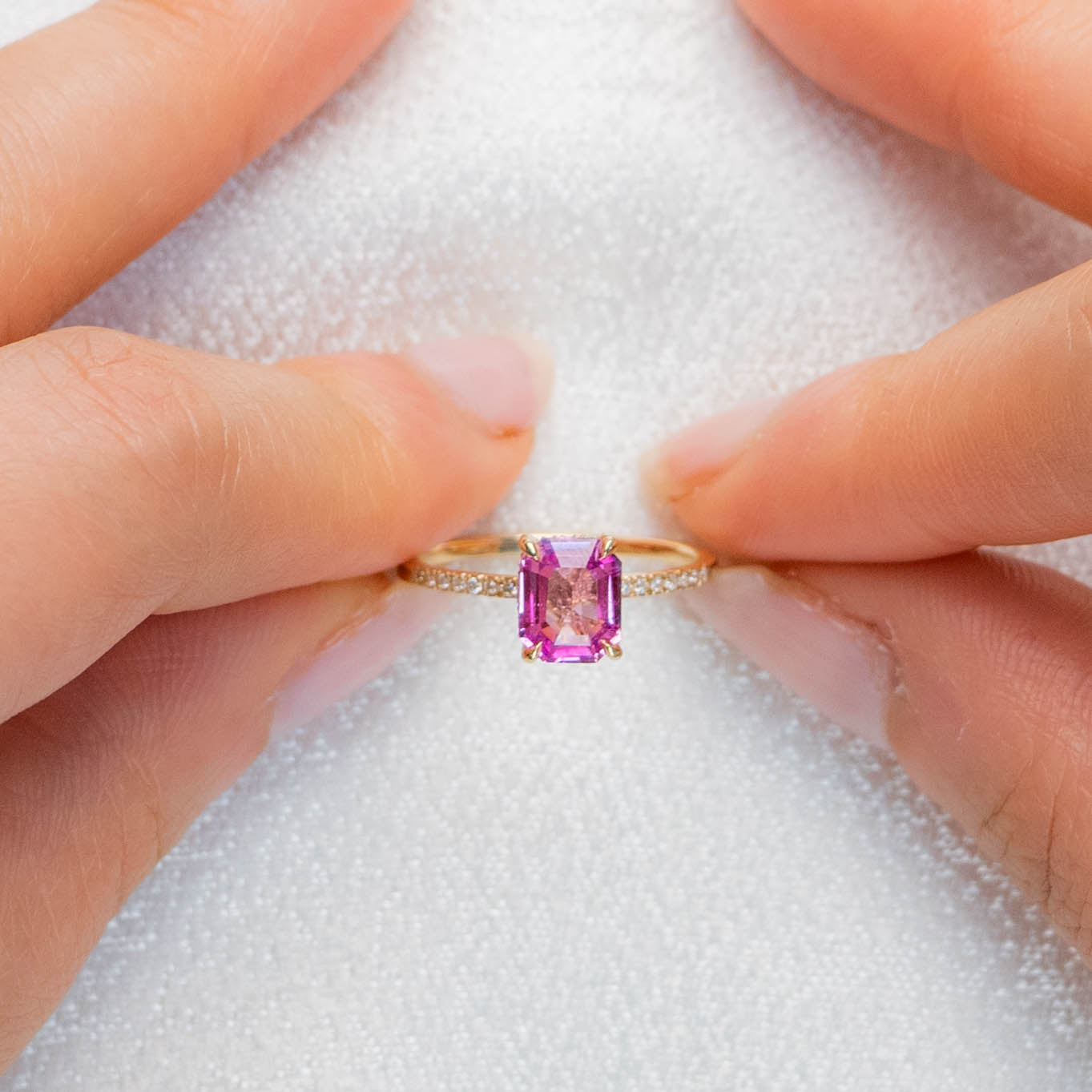 Aurora Solitaire Pavé Ring -  Hot Pink Sapphire & Diamond 1.75 ct