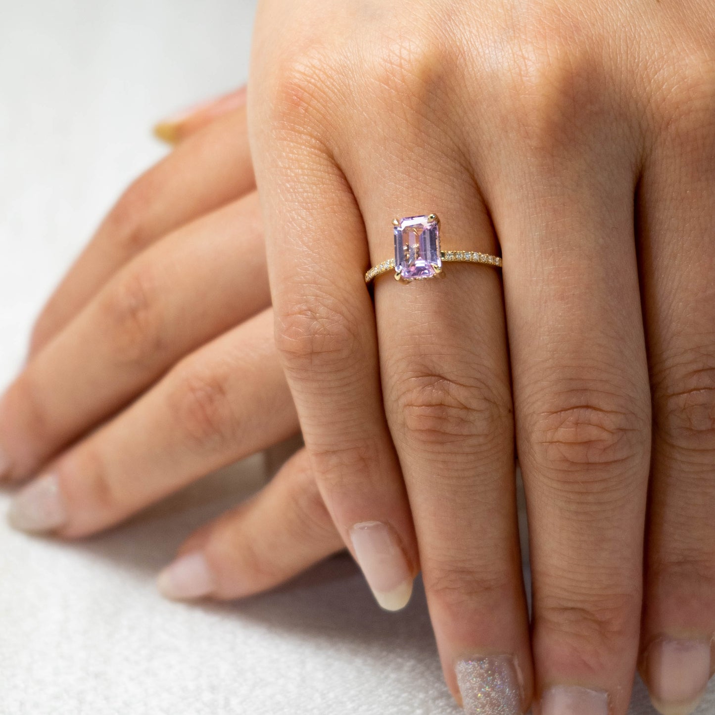 Aurora Solitaire Pavé Ring - Lavender Sapphire & Diamond 1.95